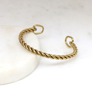 Bracelet manchette torsadé en laiton fait main - Style vintage minimaliste ouvert - Bijou empilable doré rustique bohème - Product Image 4
