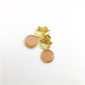 Pendientes Colgantes de Piedra Preciosa Melocotón Monalisa con Baño de Oro de 18K, Diseño Redondo de Moda, Venta al por Mayor - Product Image 4