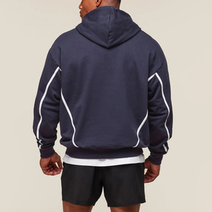 Sweat à capuche premium à empiècements contrastants en molleton de coton épais, style streetwear, coupe oversize décontractée - Product Image 2