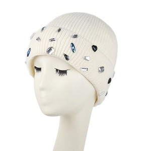 Mens Black Rhinestone Beanie Hat Hand Unisex <b>Winter</b> <b>Cap</b> Solid Color Adult 56-58CM - Product Image 5