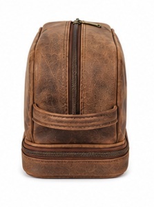 Sac de voyage en cuir véritable Premium Gravs avec fermeture éclair, double compartiment, style vintage, écologique, durable, poignée souple, pour cosmétiques - Product Image 5