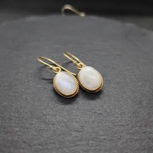 Pendientes Colgantes de Latón con Piedra Lunar Arcoíris, Joyería al por Mayor con Piedras Preciosas Naturales - Product Image 2