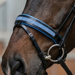 Anatomic Leather Dressage Horse Bridle V Shaped Neoprene Padded <b>Blue</b> Sparkle <b>Glitter</b> Noseband Comfortable Durable High-Grade - Product Image 1