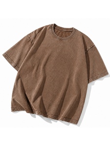 T-shirt pour homme en coton délavé à l'acide, col rond, manches courtes, coupe classique, couleur unie, jersey décontracté, design uni - Product Image 4