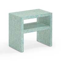 Table d'appoint en coquille de Capiz turquoise avec mosaïque de nacre et étagère inférieure, table de chevet MOP pour mobilier de maison