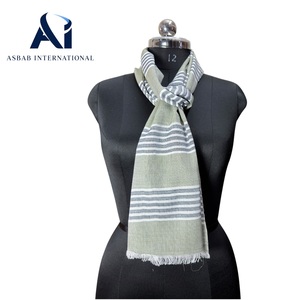 Top Selling Sage Green Striped Viscose/Cotton/Blend Handloom <b>Scarf</b> Handmade Artisans Barabanki <b>Men's</b> Long Autumn Lightweight - Product Image 3