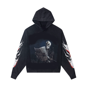 Men's <b>Gothic</b> Zip-Up <b>Hoodie</b> Skull Print Cotton Knitted Regular Fit Autumn Style - Product Image 4