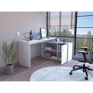 Dallas L-Shaped Home Office Computer <b>Desk</b> with Single Door Cabinet & Two Shelves - Product Image 4