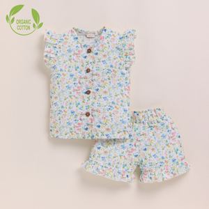 Ensemble de mousseline biologique de qualité supérieure Vêtements de printemps à imprimé floral pour bébé - Product Image 1