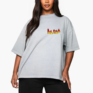 High Quality Women's Oversized Crew Neck T-<b>Shirt</b> Light Gray Short Sleeve Loose Fit 100% Cotton Jersey <b>Flame</b> Logo Print - Product Image 4