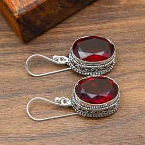Boucles d'oreilles en grenat rouge, faites à la main, en argent sterling 925, bijoux en grenat rouge naturel, cadeau pour la personne aimée - Product Image 2