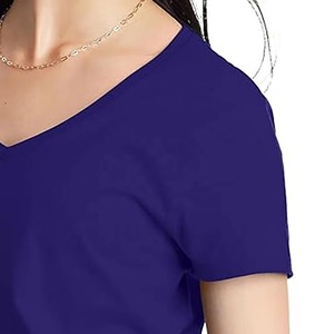 T-shirts en coton respirant pour femmes, col en V, personnalisables, à manches courtes, décontractés, coupe ample, unis, vierges, pour l'été, style athlétique - Product Image 3