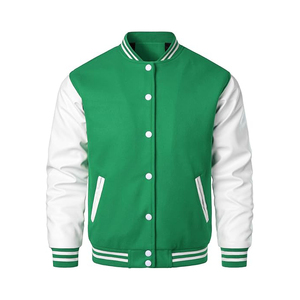 Veste universitaire pour homme, vert et blanc, couleur unie, fermeture à boutons, col rabattu, style décontracté, coupe classique, automne - Product Image 1