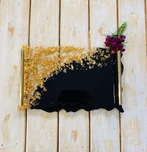Epoxy Resin <b>Serving</b> <b>Tray</b> Custom Designed Modern Resin <b>Serving</b> <b>Tray</b> With <b>Gold</b> Foil for Home Decor - Product Image 5
