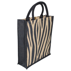 Sac de transport élégant en toile de coton imprimé zèbre pour trois bouteilles de vin, avec poignée en corde rembourrée et finition en PP laminé - Product Image 2