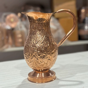 Copper jug set for daily kitchen utility <b>water</b> serving metal set with <b>glasses</b> durable reusable kitchen dining drinkware - Product Image 1