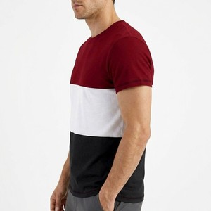 T-shirt Homme en Coton Tricoté 100% Écologique à Blocs de Couleurs, Manches Courtes, Col Rond, Coupe Ample Décontractée – Rouge, Blanc, Noir – Vente en Gros - Product Image 3