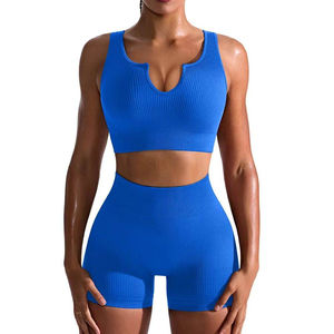 Ensemble de sport et yoga pour femmes grandes tailles, respirant, soutien-gorge de sport léger, short de sport uni, deux pièces pour femmes - Product Image 2