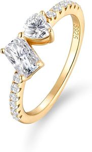 <b>925</b> Sterling <b>Silver</b> Gold Plated Emerald Cut and Heart Moissanite Engagement <b>Ring</b> for Women - Product Image 5