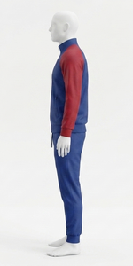 Survêtement zippé pour homme, bleu et rouge, à blocs de couleur, avec manches raglan, coupe classique, veste sportive tricotée à col montant, idéal pour l'automne - Product Image 2