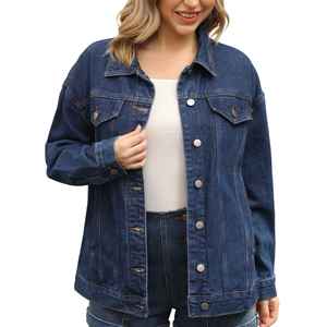 Vêtements d'extérieur pour femmes style streetwear, veste en jean pour femmes, veste en jean bleu délavé à boutons, veste en jean oversize pour femmes - Product Image 1