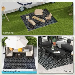 Tappeto Geometrico Shaggy da Esterno 9x12 Nero e Grigio con Borsa per il Trasporto per Camper, Campeggio e Patio - Product Image 5