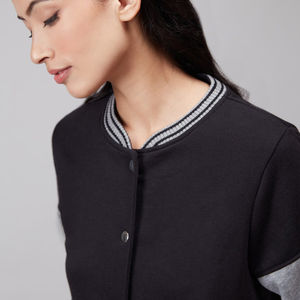 Blouson universitaire pour femme en coton et polyester épais, col montant, fermeture éclair, logo brodé personnalisé, coupe-vent, hiver, style urbain - Product Image 5
