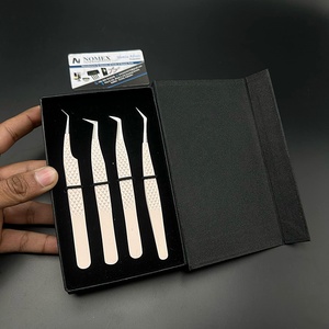 Venta al por mayor extensión de pestañas con logotipo personalizado pinzas de 45 grados de acero sostenible con recubrimiento en polvo con agarre cómodo y Punta puntiaguda - Product Image 2
