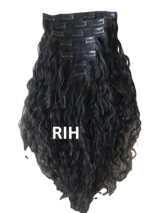 Solo donante 100% Crudo Sin procesar Cutícula Alineada Longitud larga 200 Gramos Remy Humano Natural Rizado Clip Wave Wefted Bundle - Product Image 2