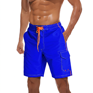 Shorts gris pour homme, séchage rapide, taille à cordon de serrage avec poches, style bermuda décontracté, couleur unie, tissu polyester - Product Image 3