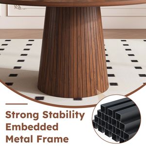Tavolo da Pranzo Rotondo Moderno in Stile Fattoria da 47 Pollici in MDF con Base in Legno, Finitura Noce, Tavolo da Cucina per 4 Persone - Product Image 4