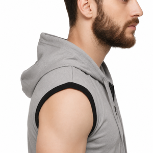 Custom Men Eco Friendly Sleeveless Zip Up Gym <b>Hoodie</b> Lightweight Fitness Training Activewear Vest OEM ODM <b>Workout</b> Zipper <b>Hoodie</b> - Product Image 2