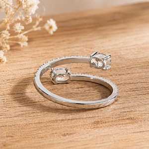 Bijoux fins en or massif 10K 14K 18K avec diamant de laboratoire ovale brillant et diamant de laboratoire taille rond, bague de fiançailles ouverte - Product Image 5