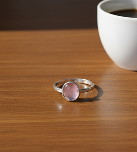 Bague en argent sterling 925 avec tourmaline rose ovale cabochon, plaquée or rose et or jaune, bijoux faits à la main avec pierres précieuses naturelles pour femmes - Product Image 1