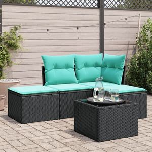 Juego de sofás de patio de ratán sintético negro de 5 piezas con cojines, elegantes muebles de exterior - Product Image 1