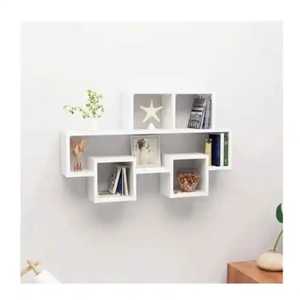 Modern White Interlocking Wall <b>Shelf</b> <b>Floating</b> Cubicle Storage Flower Pot Holder Geometric <b>Square</b> Adjustable Wood Living Room - Product Image 1