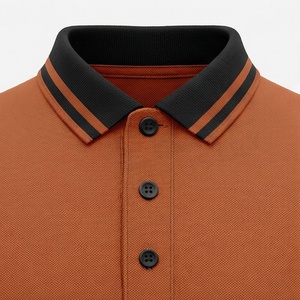 Polo à manches courtes pour homme, couleur marron rouille, tissu Oxford tissé uni, coupe classique, design boutonné - Product Image 4