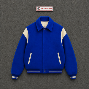 HIGH QUALITY ROYAL BLUE AND CREAM VARSITY <b>JACKET</b> <b>FOR</b> <b>MEN</b> CLASSIC BOMBER <b>BASEBALL</b> STYLE PREMIUM ZIP FRONT CASUAL STREETWEAR TOP - Product Image 5