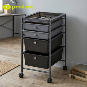 Minimalist 4-Tier <b>Storage</b> Cart with Wheels Black Plastic <b>Drawers</b> on Metal Frame for <b>Office</b> Organization - Product Image 4