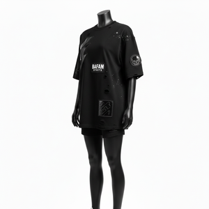 Ensemble t-shirt et short en coton lourd et polyester pour femme, style streetwear, avec patch brodé personnalisé, 100% coton. - Product Image 4