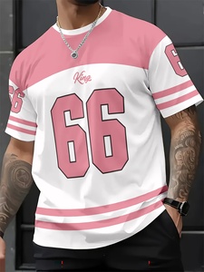 Camiseta Deportiva de Manga Corta para Hombre, Transpirable, Antipilling, con Estampado Digital # Diseño de 66 Rayas Blancas y Negras, 150g Poliéster - Product Image 5
