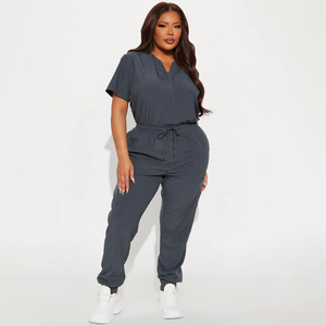 Women's Gray <b>Scrub</b> Set Knitted Cotton Polyester Hospital Uniform Pants with Pockets <b>Plus</b> <b>Size</b> - Product Image 3