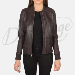 Women Burgundy Real <b>Leather</b> Bomber <b>Jacket</b> Slim Fit Premium Sheepskin Casual Winter Outerwear Fashionable Zip Up Coat - Product Image 6