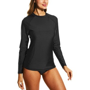Unisex Full Sleeve Black Rash Guard Anti-UV UPF50+ <b>Swim</b> Top Quick Dry Breathable Polyester <b>Shirt</b> <b>for</b> Adults - Product Image 1