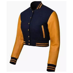 Meilleures vestes universitaires personnalisées pour femmes 2026, coupe courte, avec corps en laine et manches en cuir - Product Image 5