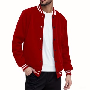High Quality <b>Men's</b> Plain Red White Straps 100% Cotton Breathable Eco-Friendly High Street Varsity Baseball Letterman <b>Jacket</b> OEM - Product Image 2