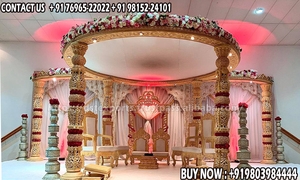 Mandap สไตล์ Grand maharaja สำหรับงานแต่งงานในเอเชียใต้ดีไซน์มันแวกสีทองสำหรับงานแต่งแบบดั้งเดิม - Product Image 4