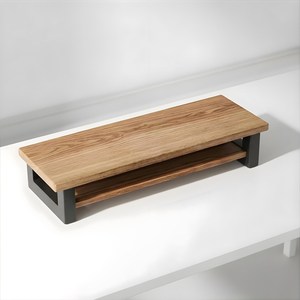 Soporte para Monitor de Madera de Acacia Rústica con Patas de Metal Negro para Escritorio y TV, Soporte de TV Moderno de Madera de Acacia Sólida y Estante de Exhibición para Escritorio - Product Image 4