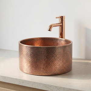 Hammered Copper <b>Round</b> Vessel Sink Contemporary Metal <b>Basin</b> for Washing Durable Countertop Sink - Product Image 2
