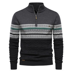 <b>Men's</b> Knitted Half Zip <b>Sweater</b> Long Sleeve Striped Color Blocked Stand Collar Casual Sportswear <b>Men</b> Quarter Zip Golf Sweatshirt - Product Image 1